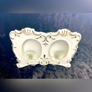 VTG Porcelain Hand Painted Double Picture White Golden Frame Deco 5”X 4”.